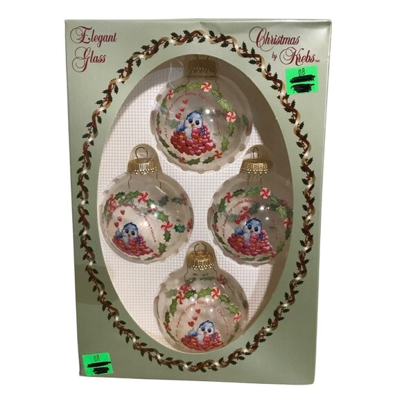 4 Glass Christmas Ornaments By Krebs All Hearts Come Home for Christmas Bluebird - Picture 1 of 5